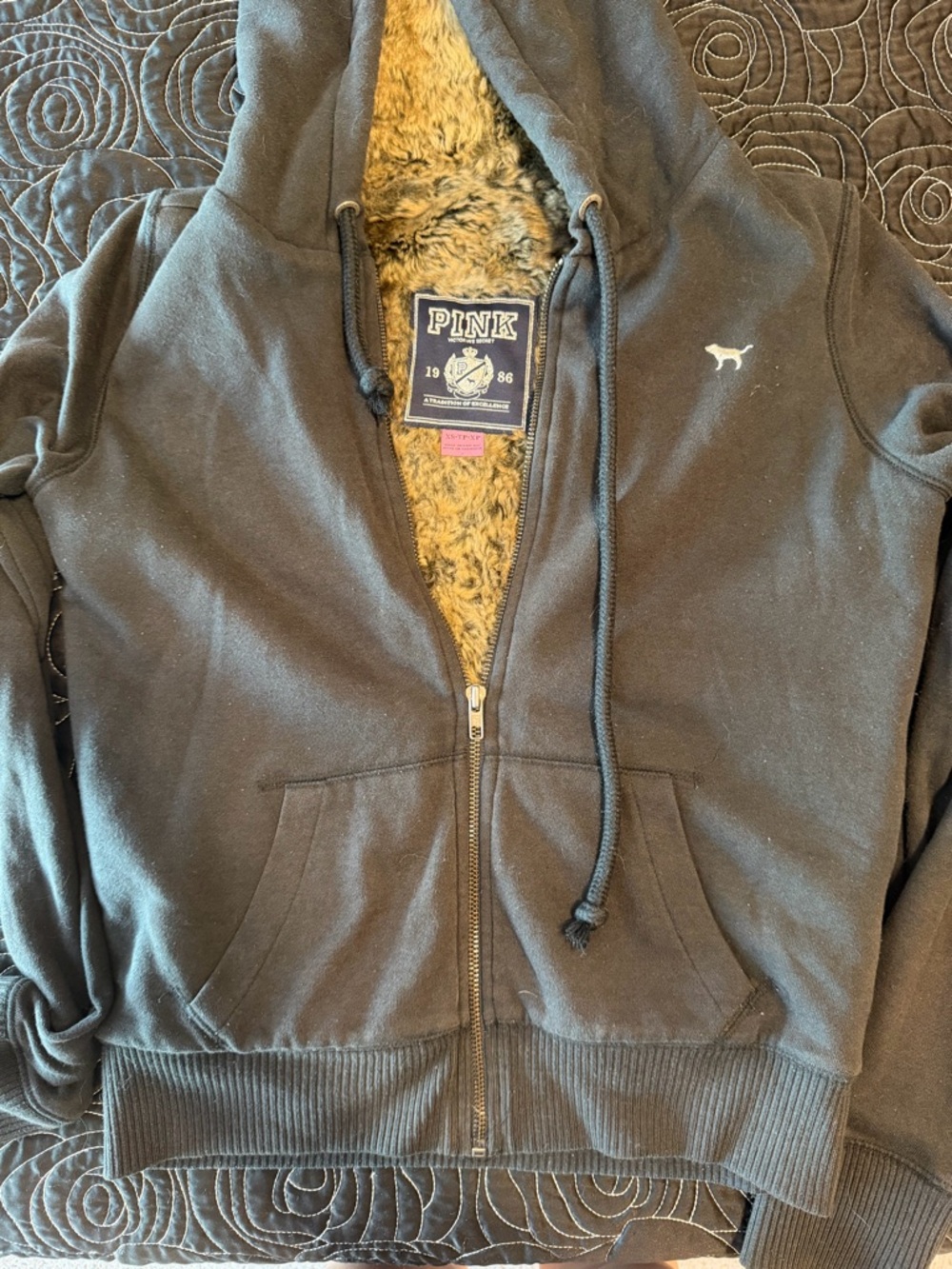 Victoria's Secret Pink Hoodie Womens XSmall Full Zip Sweatshirt Faux Fur Lined